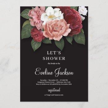 blush pink floral at black background invitation