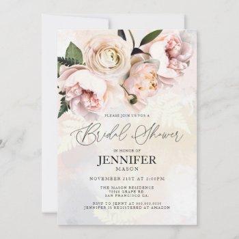 blush pink floral bridal shower invitation