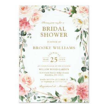 Blush Pink Floral Gold Geometric Bridal Shower Inv Invitation Front View