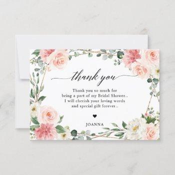 blush pink floral gold geometric bridal shower thank you card