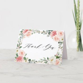 blush pink floral gold geometric bridal shower thank you card