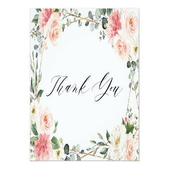 Blush Pink Floral Gold Geometric Bridal Shower Thank You Card Front View