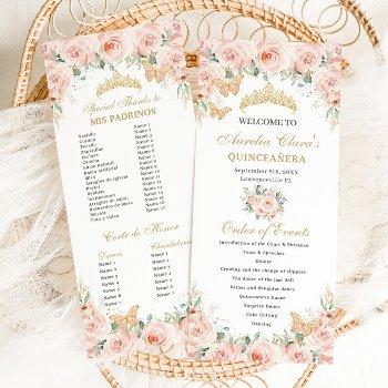 blush pink floral gold quinceañera order of events program