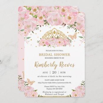 blush pink floral princess tiara bridal shower invitation