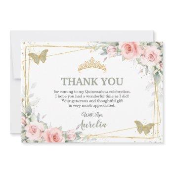 blush pink floral sage green butterfly quinceañera thank you card