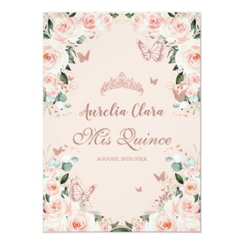 Blush Pink Floral Sweet 16 Rose Gold Quinceañera Save The Date Front View