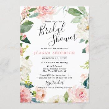 blush pink florals modern botanical bridal shower invitation