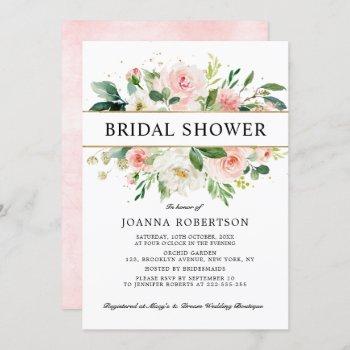 blush pink florals modern gold bridal shower invitation