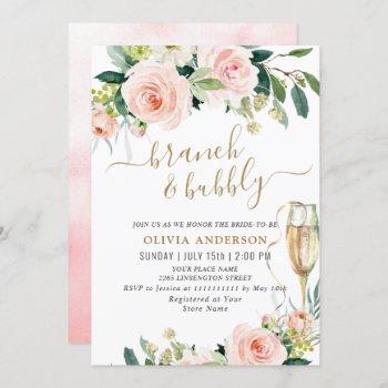 blush pink flowers watercolor bridal brunch invitation