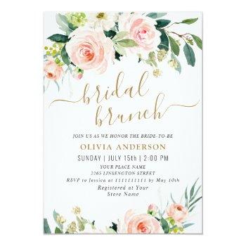Blush Pink Flowers Watercolor Bridal Brunch Invitation Front View
