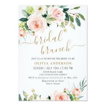 Blush Pink Flowers Watercolor Bridal Brunch Invitation Front View