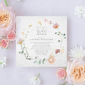 blush pink garden flowers wreath bridal shower invitation