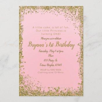 blush pink & gold glitter glam 1st birthday party invitation