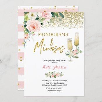 blush pink monograms and mimosas bridal shower invitation