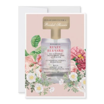 blush pink perfume bottle floral bridal shower invitation