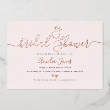 blush pink ring rose gold bridal shower foil invitation