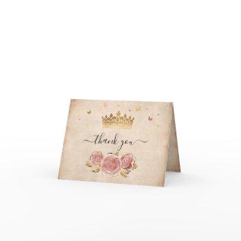 blush pink rose and gold elegant watercolor folded thank you card