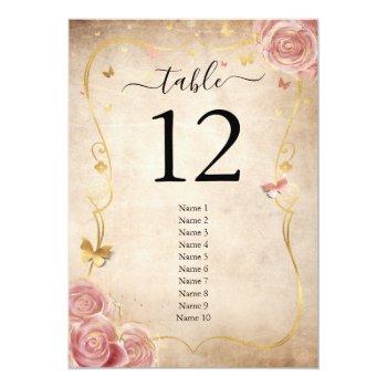 Blush Pink Rose And Gold Guest Name Table Numbers Front View