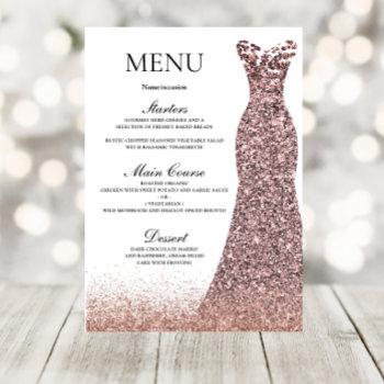 Blush Pink Rose Dress Birthday Party Bridal Shower Menu Front View