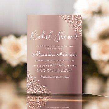 blush pink - rose gold glitter bridal shower invitation