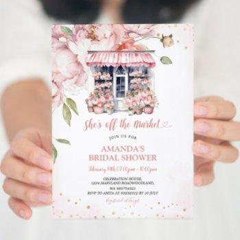 blush pink she's off the market bridal shower invitation