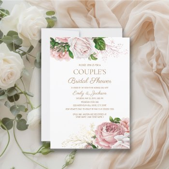blush pink vintage floral couple's bridal shower invitation