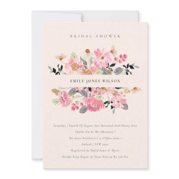 blush pink watercolor floral bridal shower invite