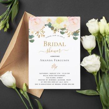 blush pink white floral yellow bridal shower invitation