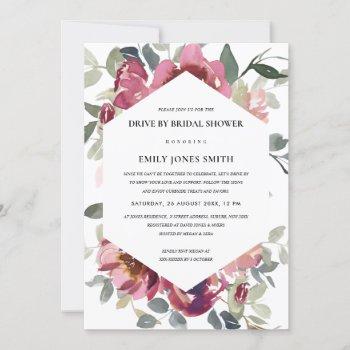 blush red rose flora drive by bridal shower invite