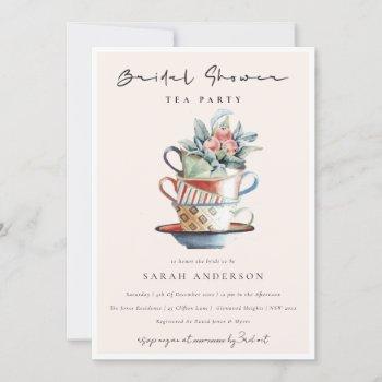 blush stacked cups bridal shower tea party invite