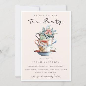 blush stacked cups bridal shower tea party invite