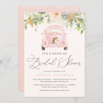 blush watercolor floral drive by bridal shower invitation