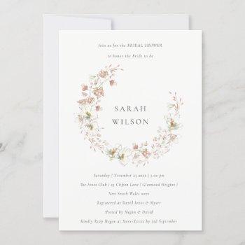 blush white floral wreath bridal shower invite