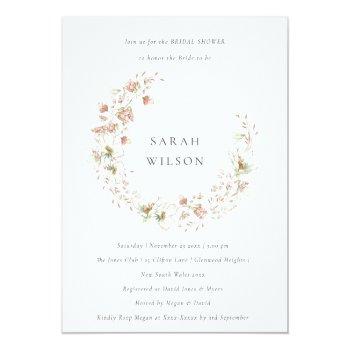 Blush White Floral Wreath Bridal Shower Invite Front View