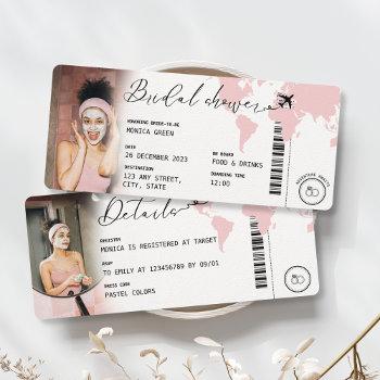 boarding pass bridal shower travel pink photo invitation