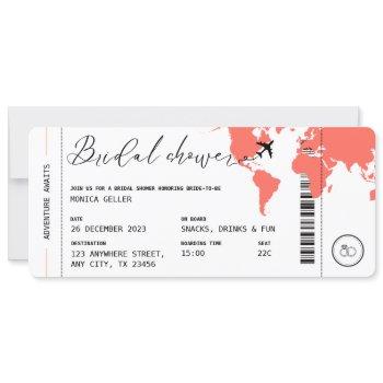 boarding pass travel themed coral bridal shower invitation