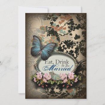 bohemian botanical butterfly paris bridal shower invitation