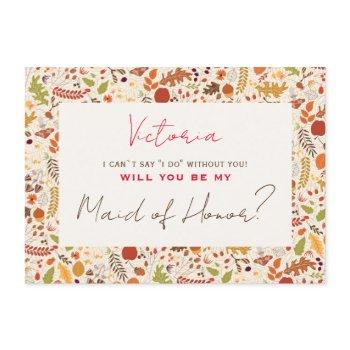 bohemian dried rustic autumn falls bridesmaid card