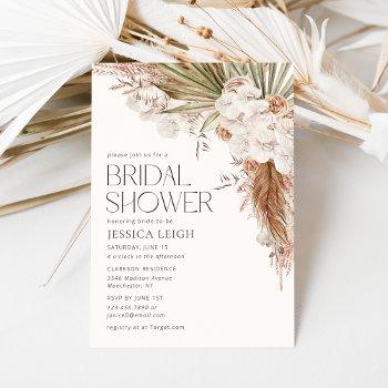 bohemian floral & feathers bridal shower invitation