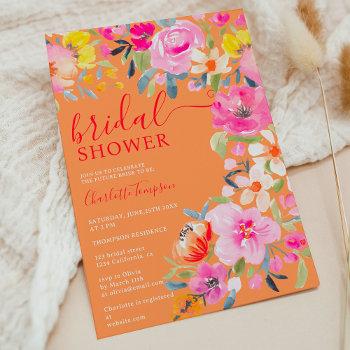bohemian floral watercolor orange bridal shower invitation
