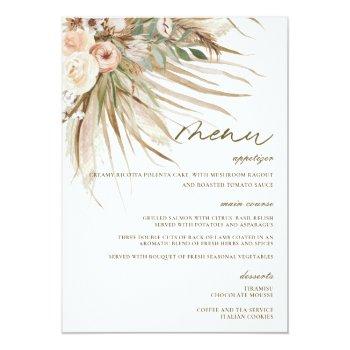 Bohemian Pampas Grass Wedding Bridal Shower Menu Front View