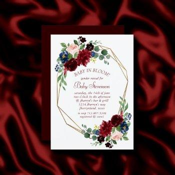 boho bloom | elegant burgundy and navy blue shower invitation