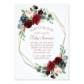 Boho Bloom | Elegant Burgundy And Navy Blue Shower Invitation Front View