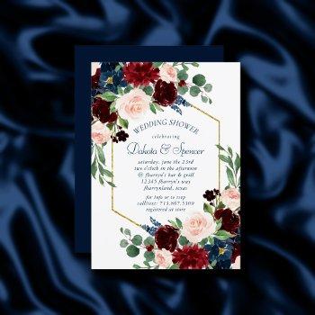 boho blooms | rustic navy blue and burgundy shower invitation