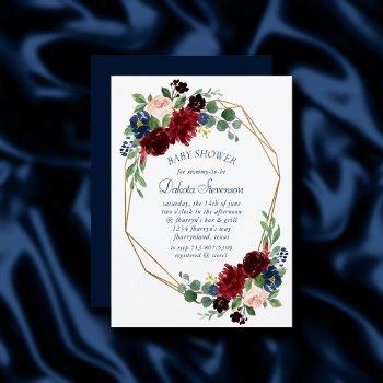 boho blooms | rustic navy blue and burgundy shower invitation