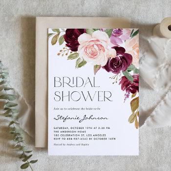 boho burgundy and peach flowers fall bridal shower invitation