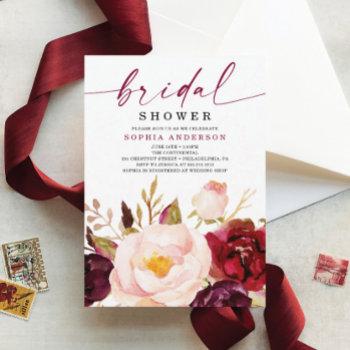 boho burgundy floral bridal shower invitation