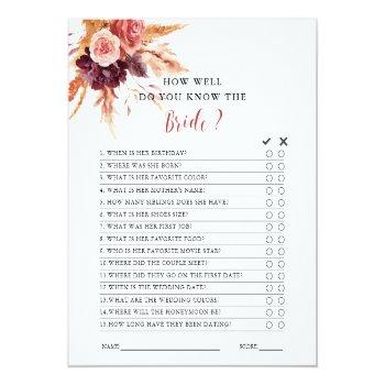 Boho Burgundy Terracotta Floral Bridal Shower Game Front View