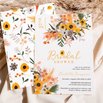 boho chic rustic orange sunflowers bridal shower invitation