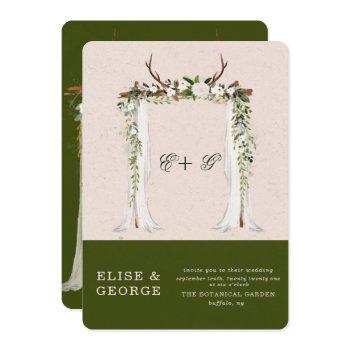 boho deer antlers white canopy unique wedding invitation